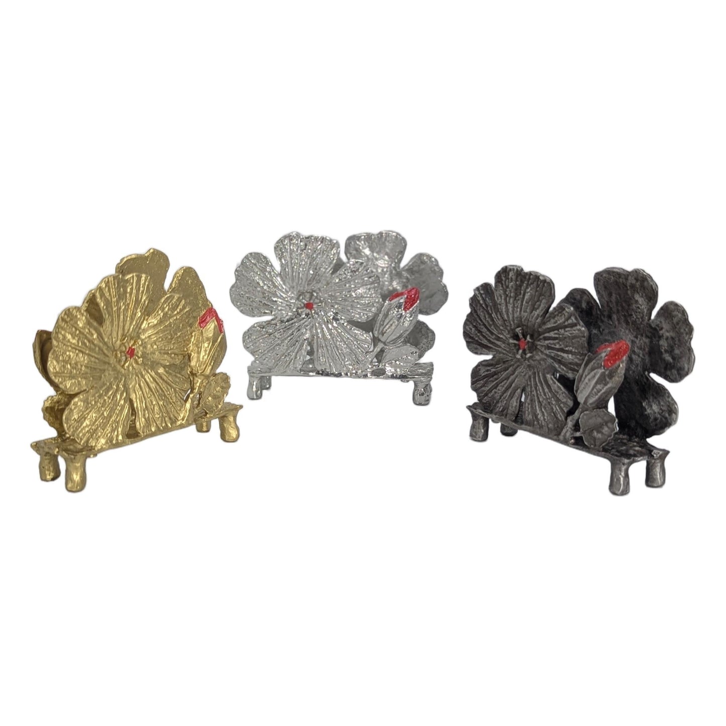 Hibiscus Pewter Business Card Holder Office Decor Inspired by Nature