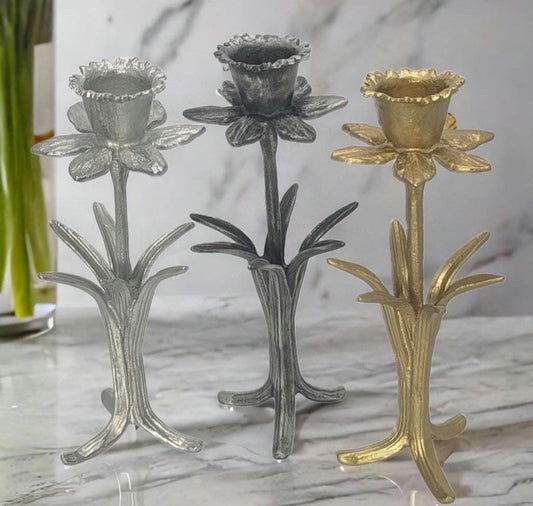 Daffodil Pewter Taper Candle Holder Home Decor Inspired by Nature