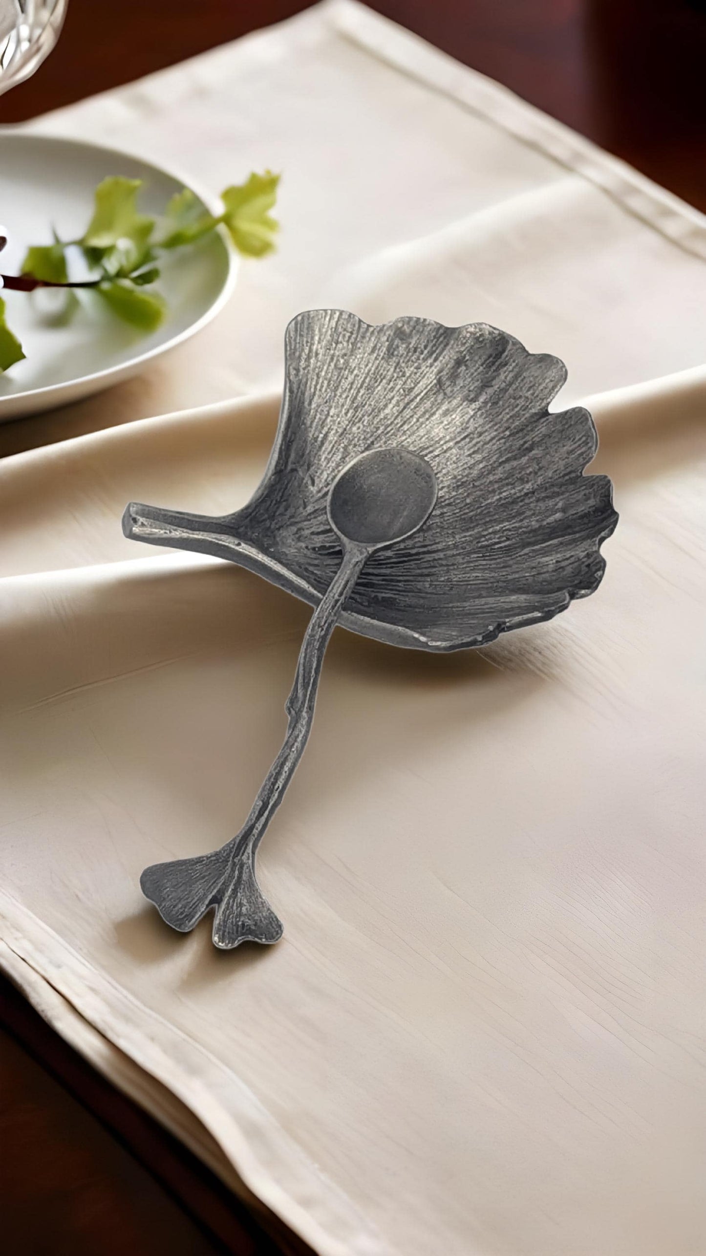 Ginkgo Minimalist Decorative Pewter Salt Dish Set Inspired by Nature