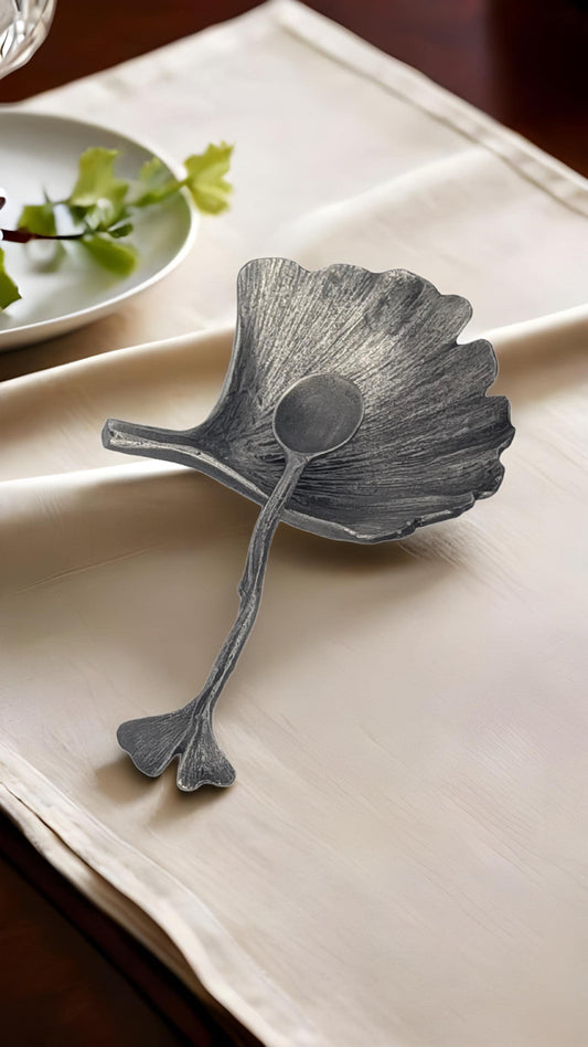 Ginkgo Minimalist Decorative Pewter Salt Dish Set Inspired by Nature