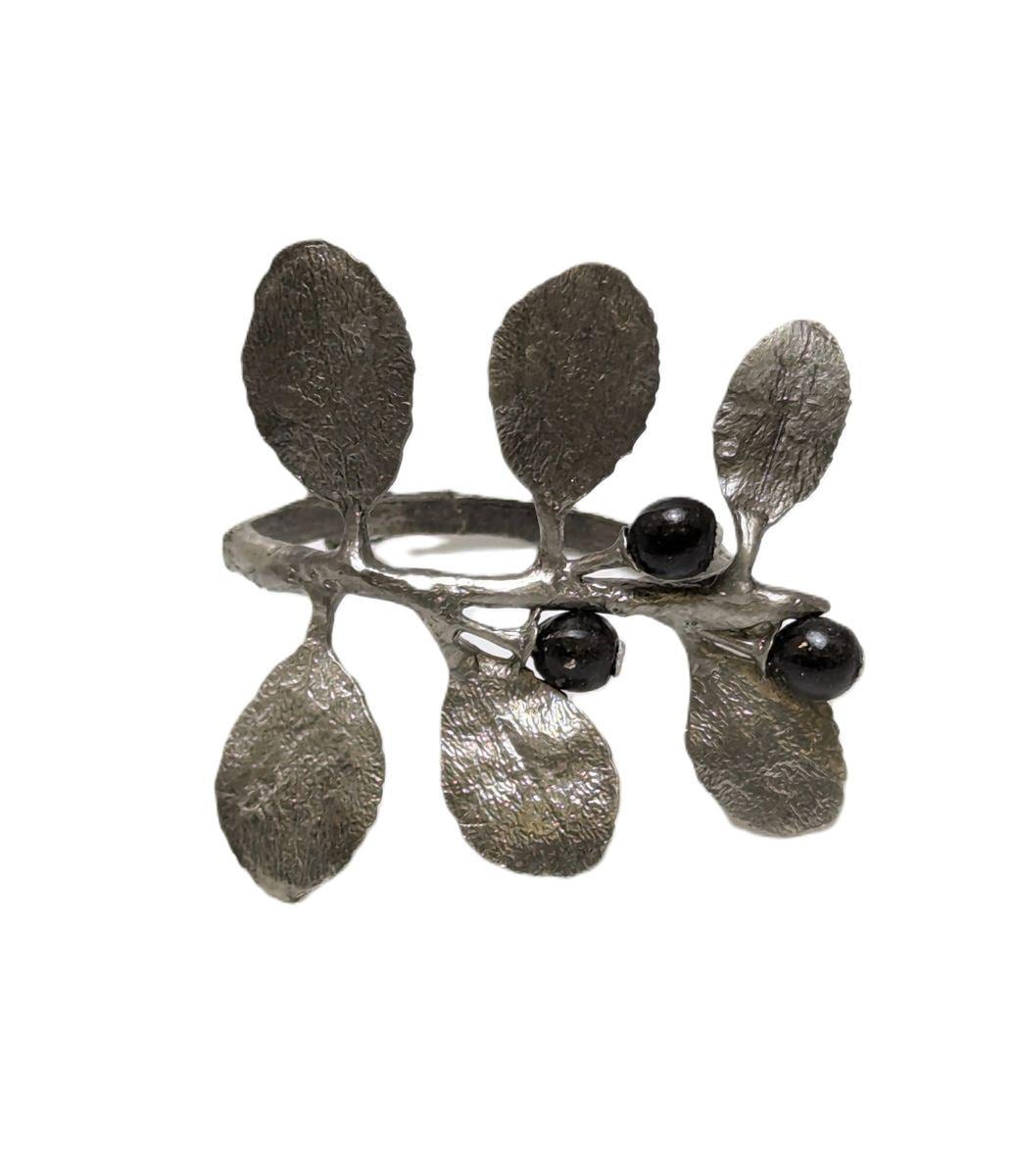 Japanese Holly Pewter Napkin Ring Set of 4 Inspired by Nature