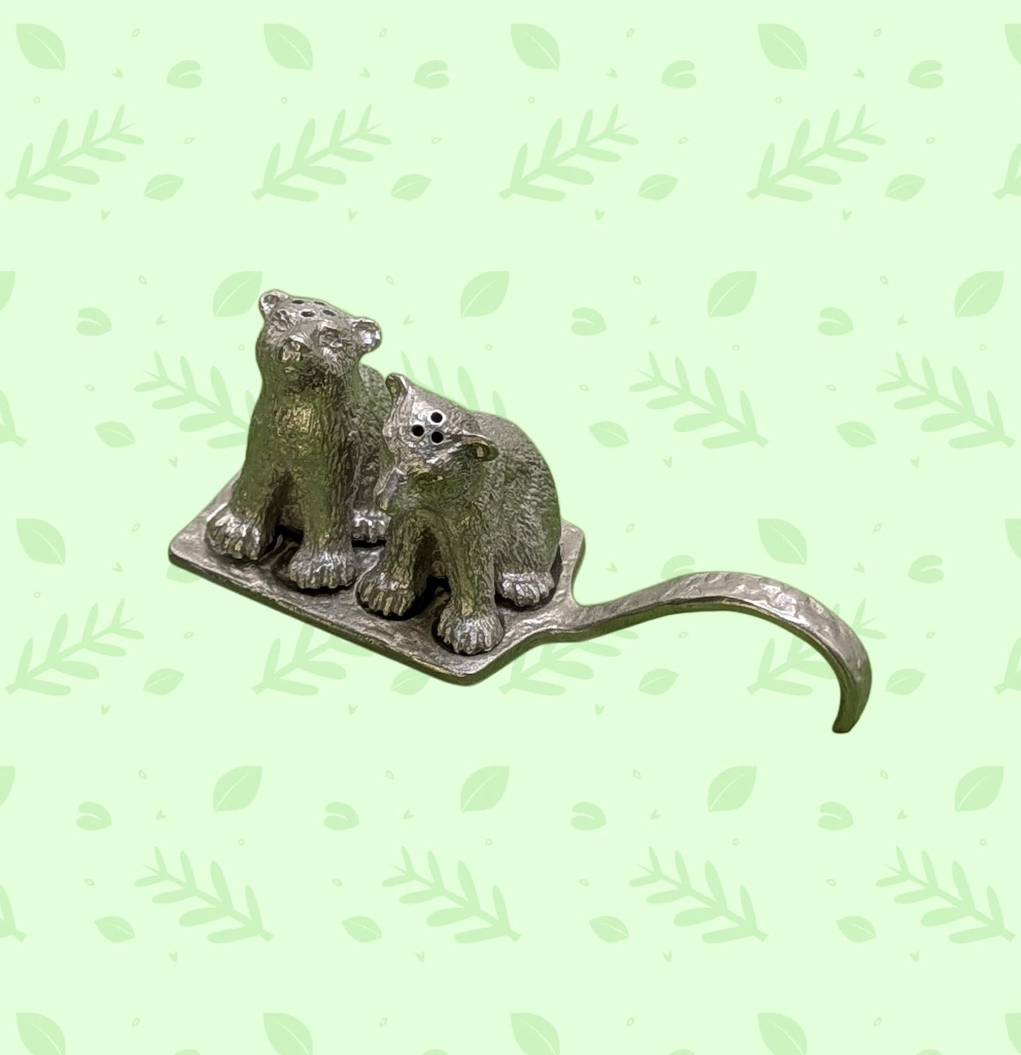 Polar Bear Cubs Miniature Minimalist Pewter Salt & Pepper Shakers Set Collectible