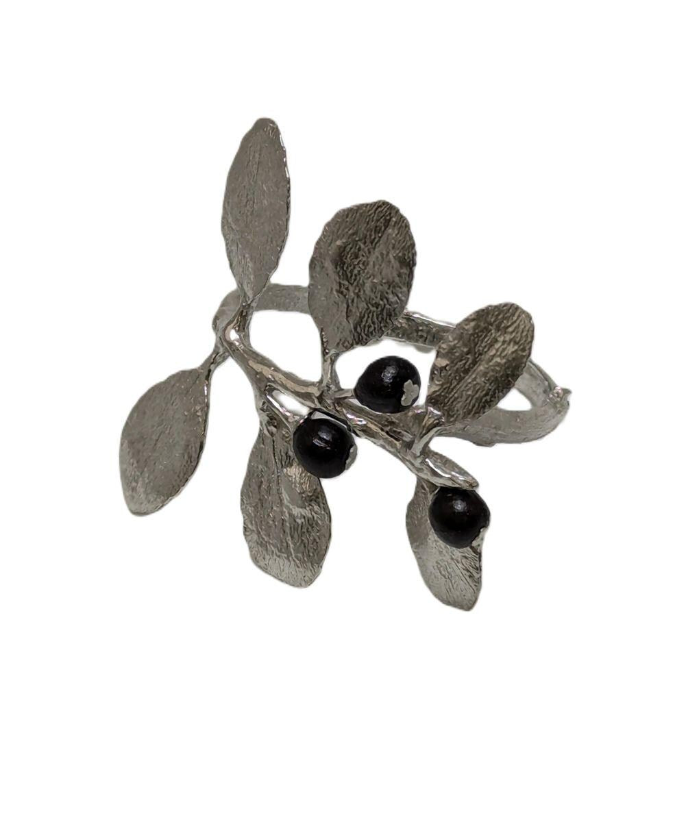 Japanese Holly Pewter Napkin Ring Set of 4 Inspired by Nature