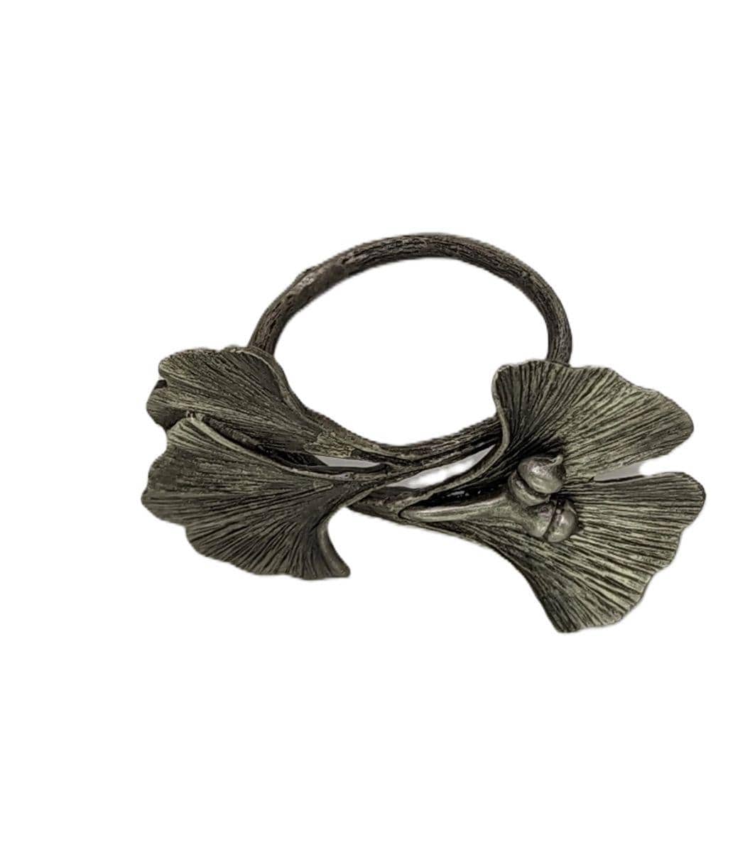 Ginkgo Pewter Adjustable Napkin Ring Set of 4 Inspired by Nature