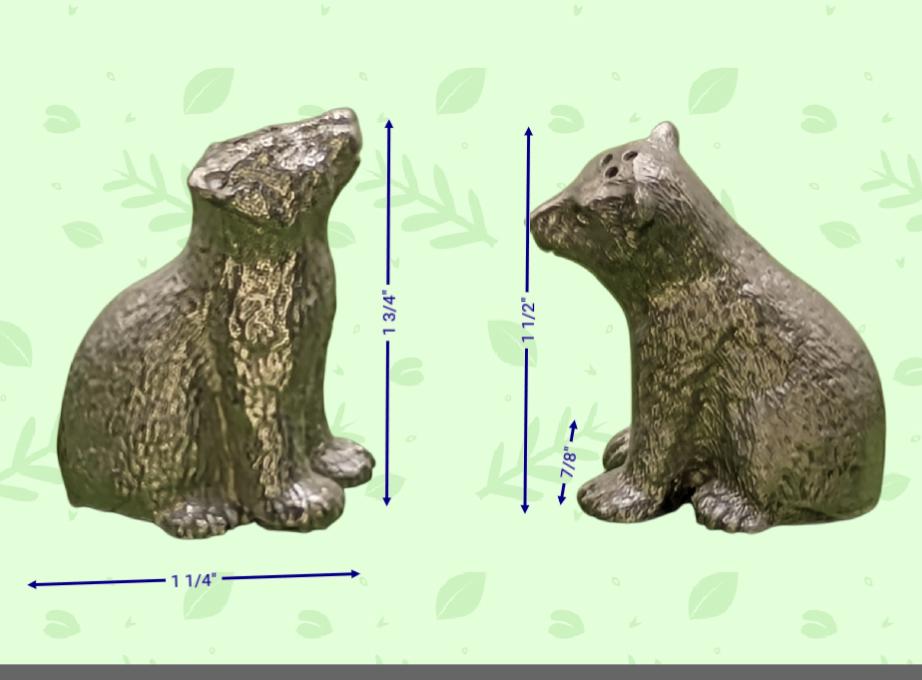 Polar Bear Cubs Miniature Minimalist Pewter Salt & Pepper Shakers Set Collectible
