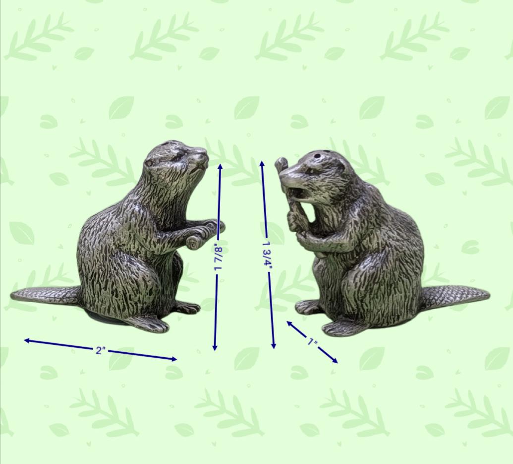 Beaver Miniature Minimalist Pewter Salt & Pepper Shakers Set Inspired by Nature Collectible