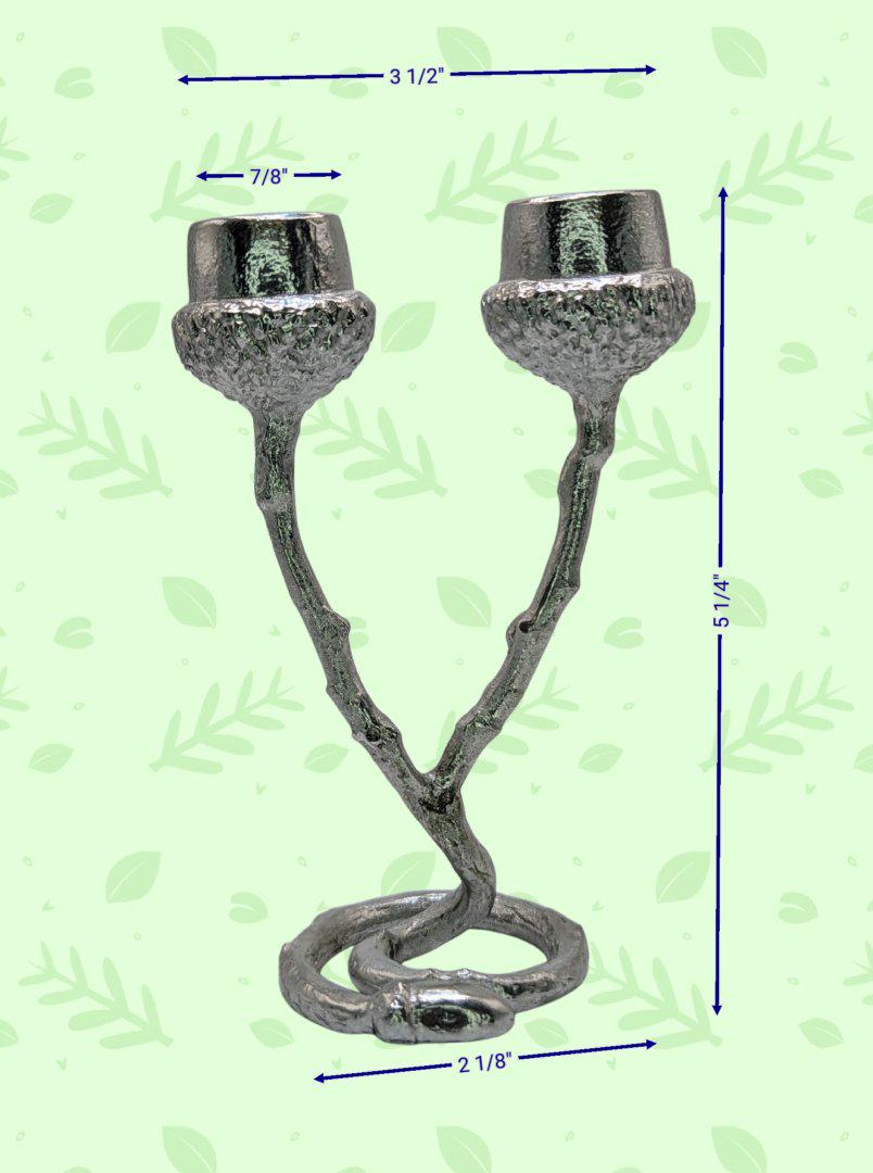 Pewter Acorn Twig Taper Candle Holder Home Decor Inspired by Nature