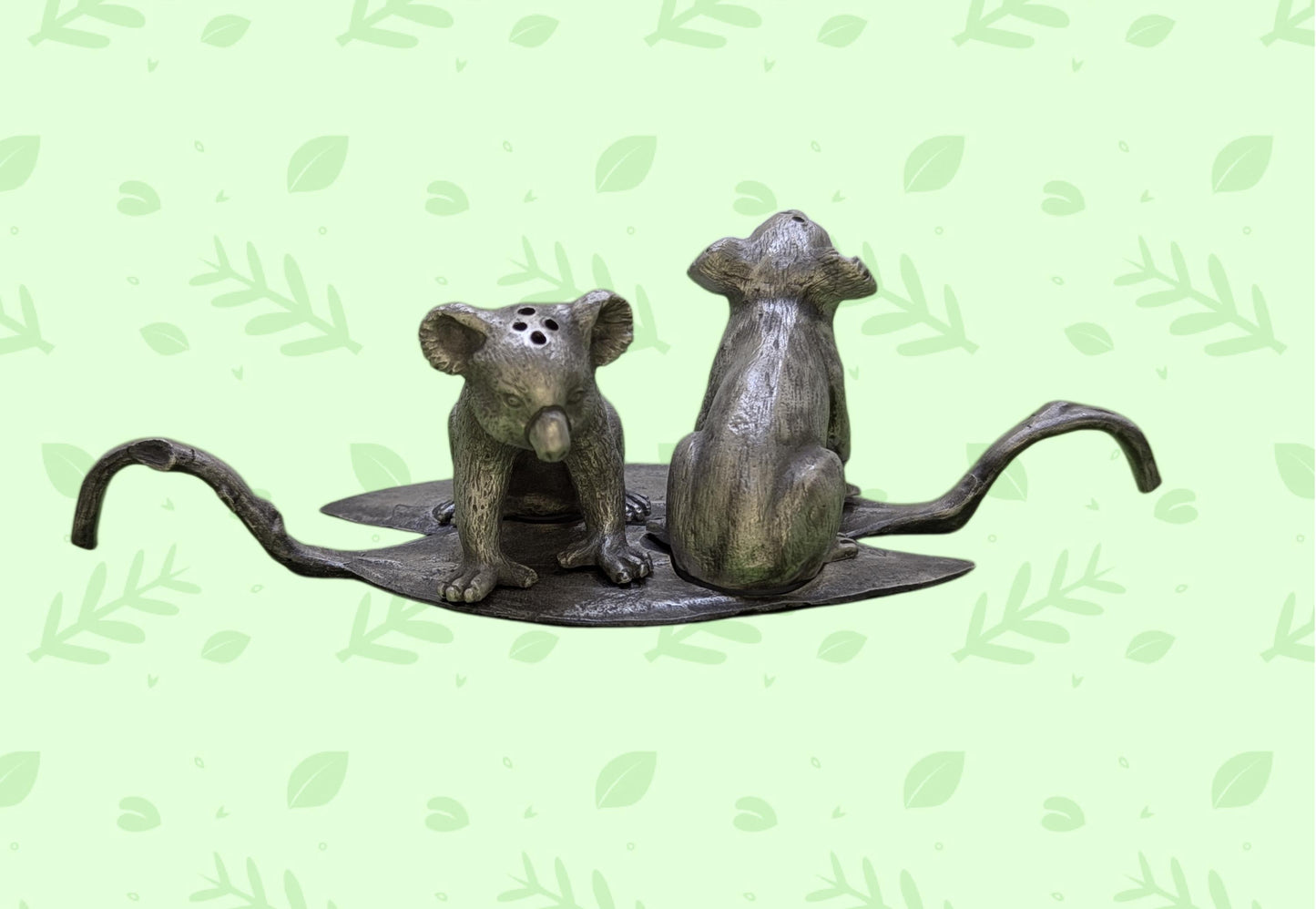 Koalas Miniature Minimalist Pewter Salt & Pepper Shakers Set Inspired by Nature Collectible