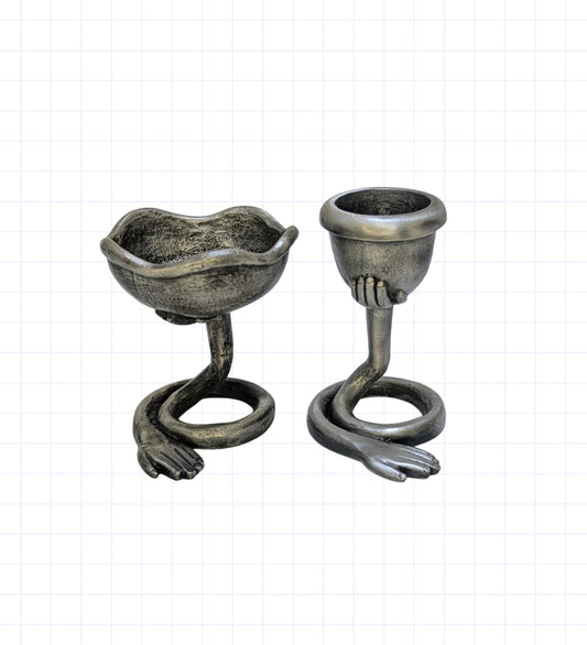 Left Hands Abstract Minimalist Pewter Candle Holder Modern Decor