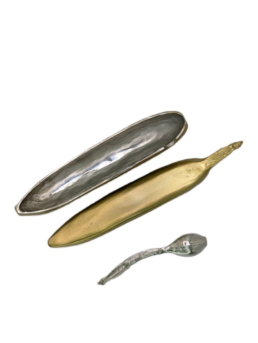 Unique Decorative Minimalist Pewter Banana Sugar Bowl Set Inspired by Nature