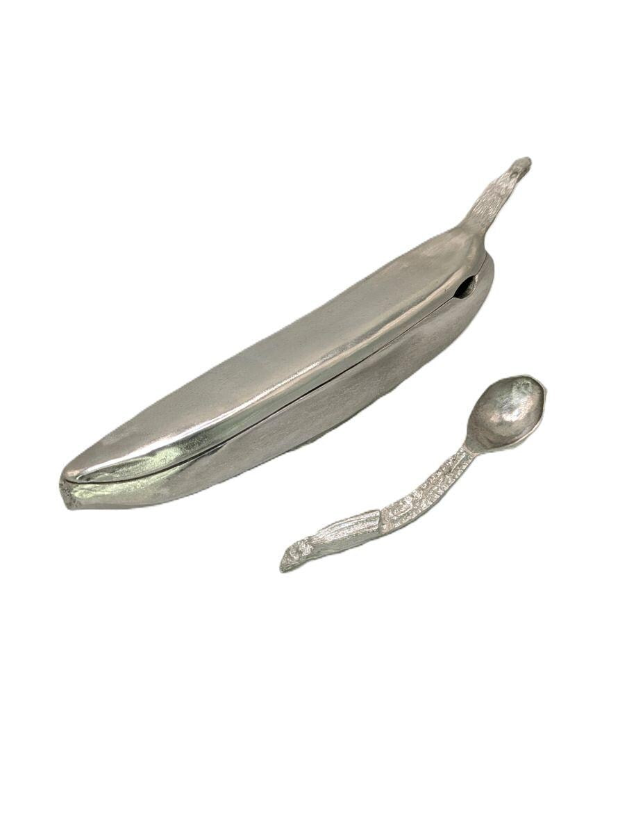 Unique Decorative Minimalist Pewter Banana Sugar Bowl Set Inspired by Nature