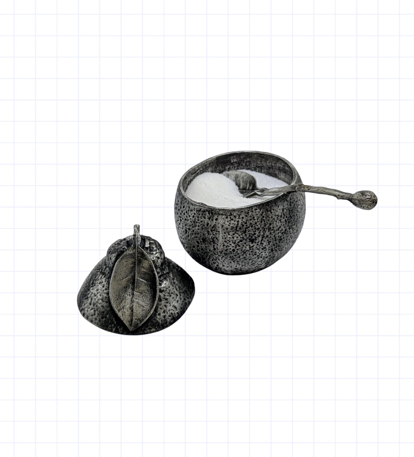 Unique Tangelo Citrus Minimalist Pewter Sugar Bowl Set Inspired by Nature Home Decor Collectible