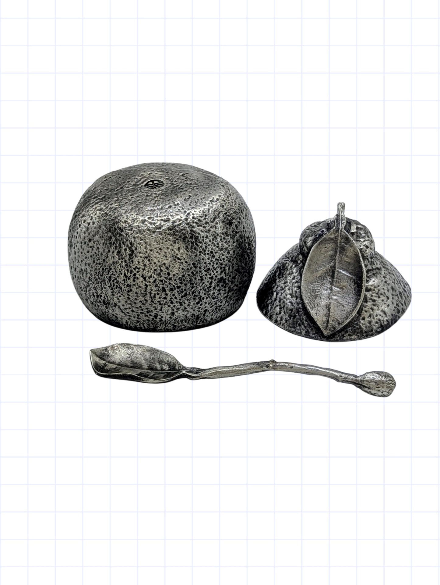 Unique Tangelo Citrus Minimalist Pewter Sugar Bowl Set Inspired by Nature Home Decor Collectible