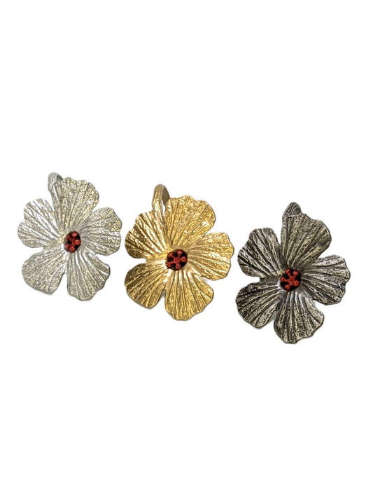 Hibiscus Flower Adjustable Pewter Napkin Ring Set of 4 Inspired by Nature