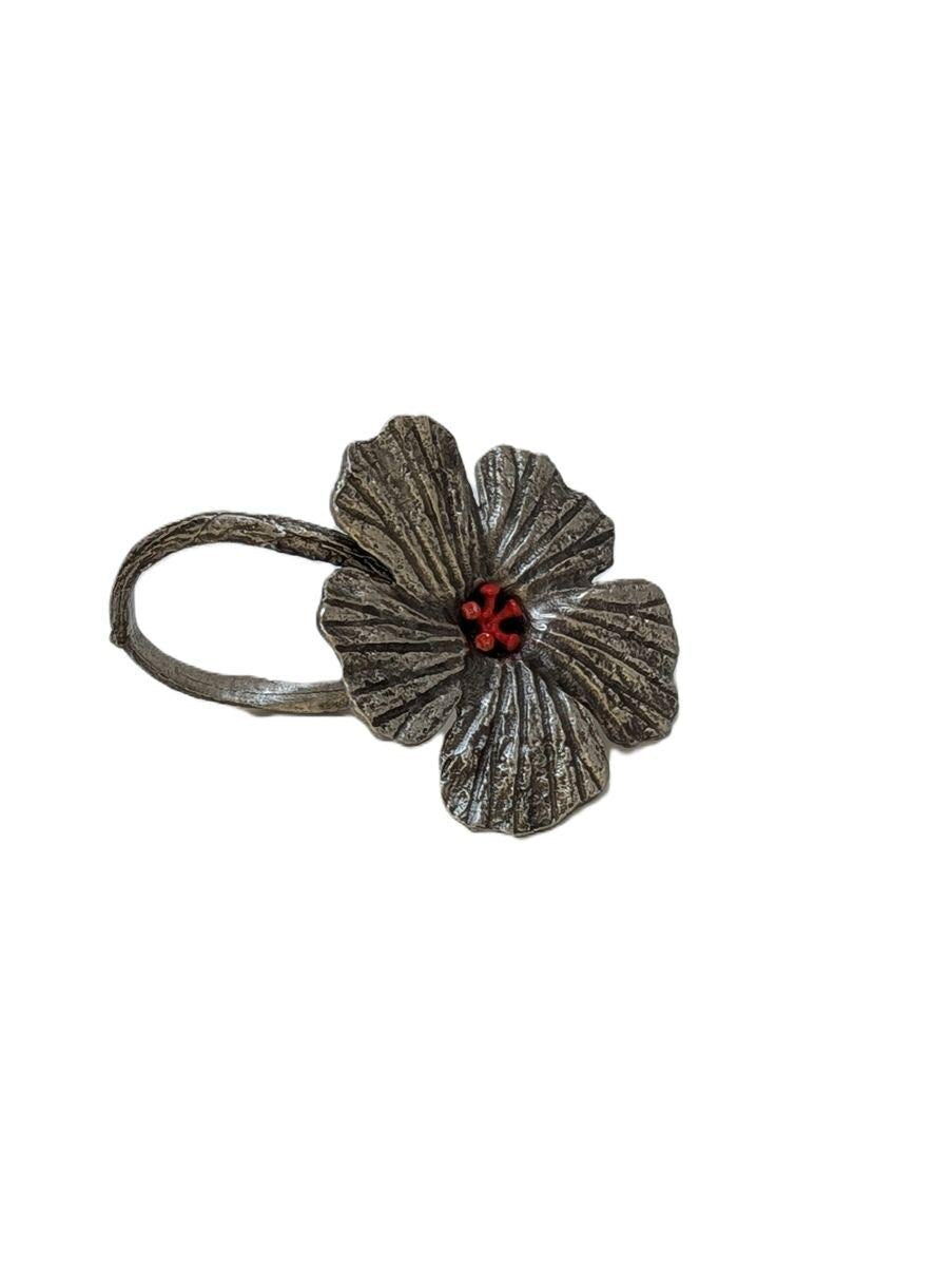 Hibiscus Flower Adjustable Pewter Napkin Ring Set of 4 Inspired by Nature