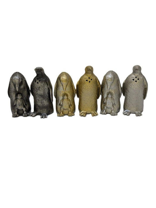 Penguin Figurine Minimalist Pewter Salt & Pepper Shakers Set Collectible