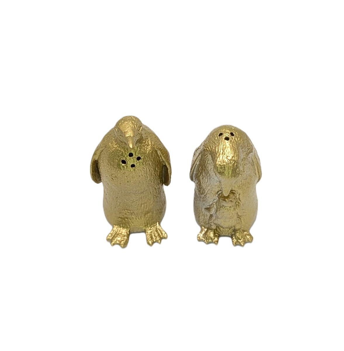 Penguin Figurine Minimalist Pewter Salt & Pepper Shakers Set Collectible