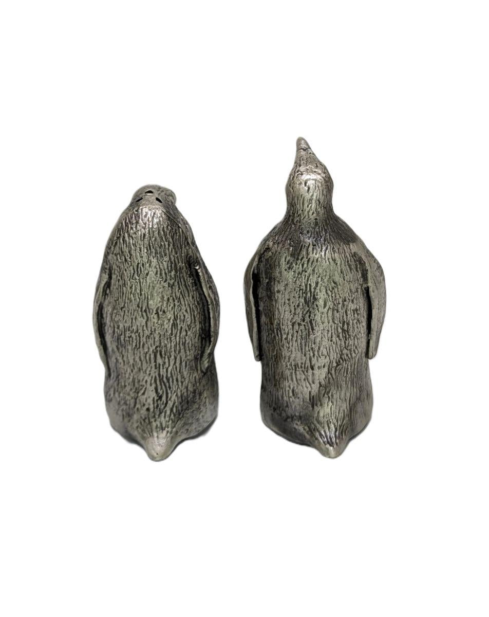 Penguin Figurine Minimalist Pewter Salt & Pepper Shakers Set Collectible
