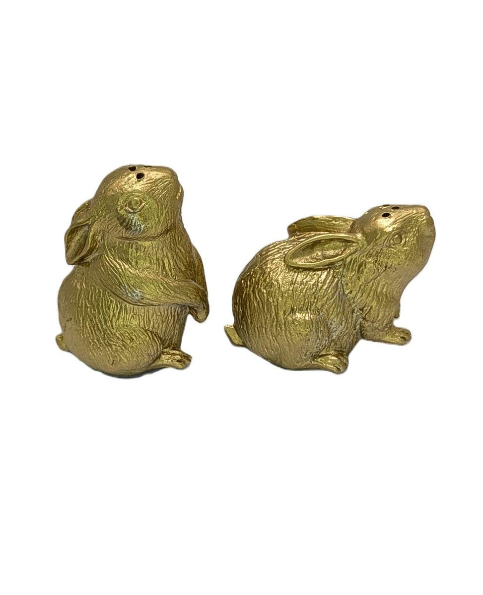 Mr. and Mrs. Bunny Minimalist Pewter Salt & Pepper Shakers Set Collectible