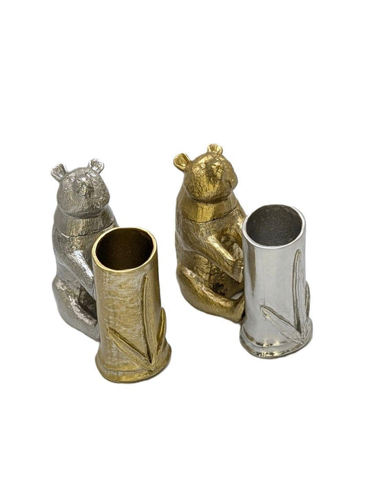 Giant Panda Bamboo Unique Pewter Pen Holder & Hideout Box Decor
