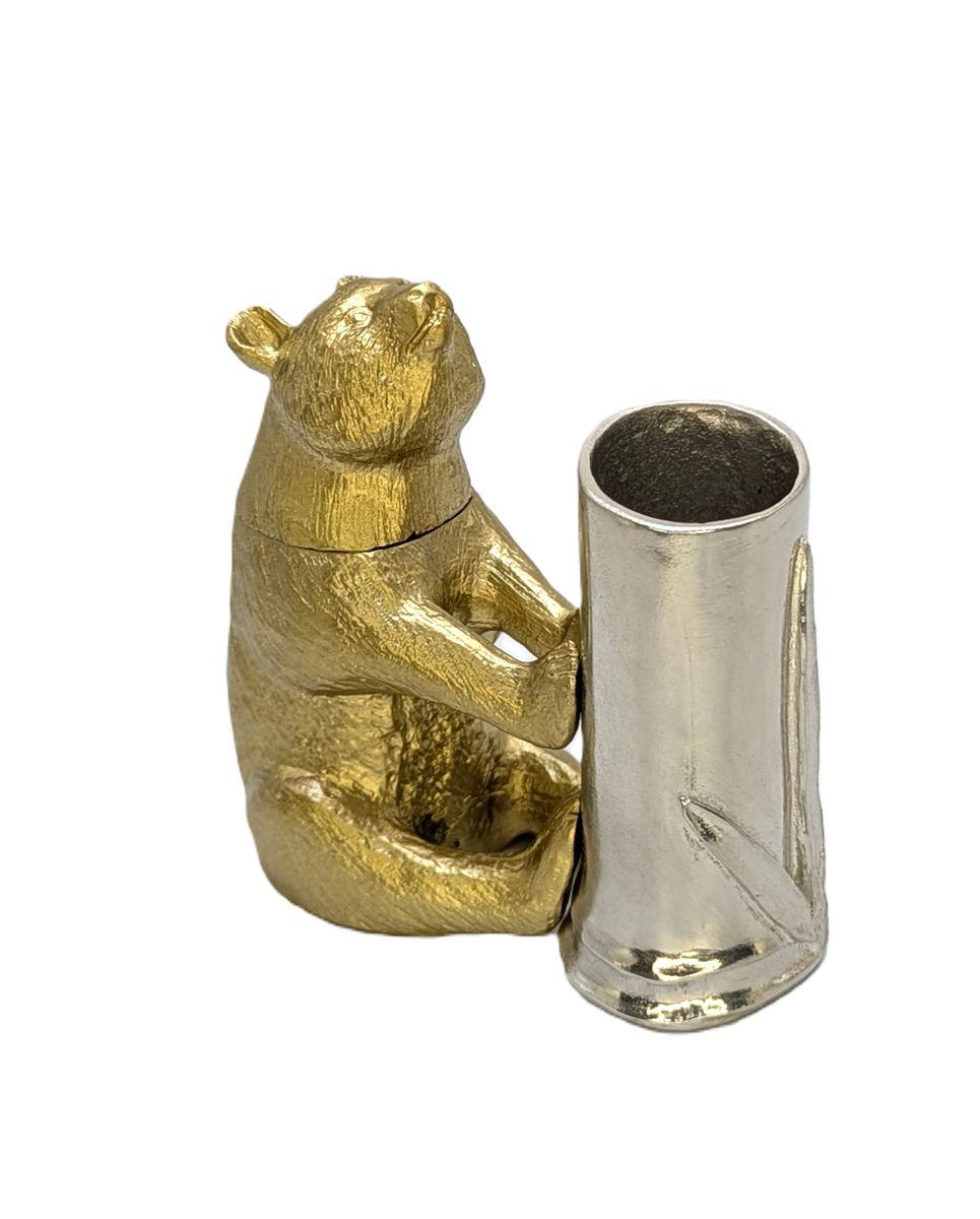 Giant Panda Bamboo Unique Pewter Pen Holder & Hideout Box Decor