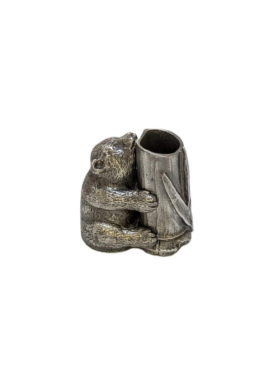 Minimalist Pewter Panda Personal Pen Holder Decor Collectible