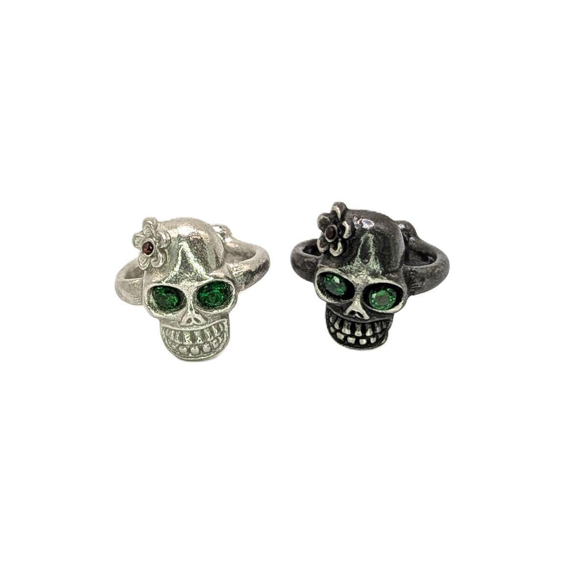 Skull Halloween Catrina Pewter Adjustable Ring