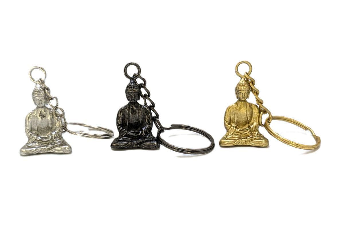 Meditating Buddha Zen Pewter Keychain