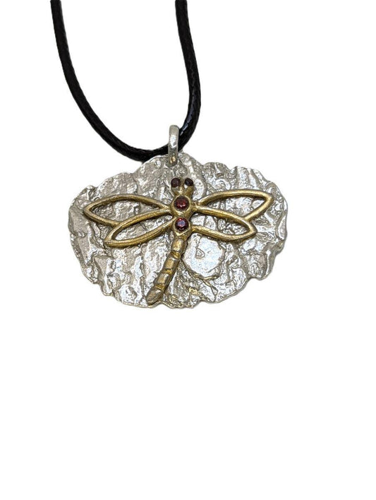 Dragonfly on Bark Pewter Pendant Inspired by Nature