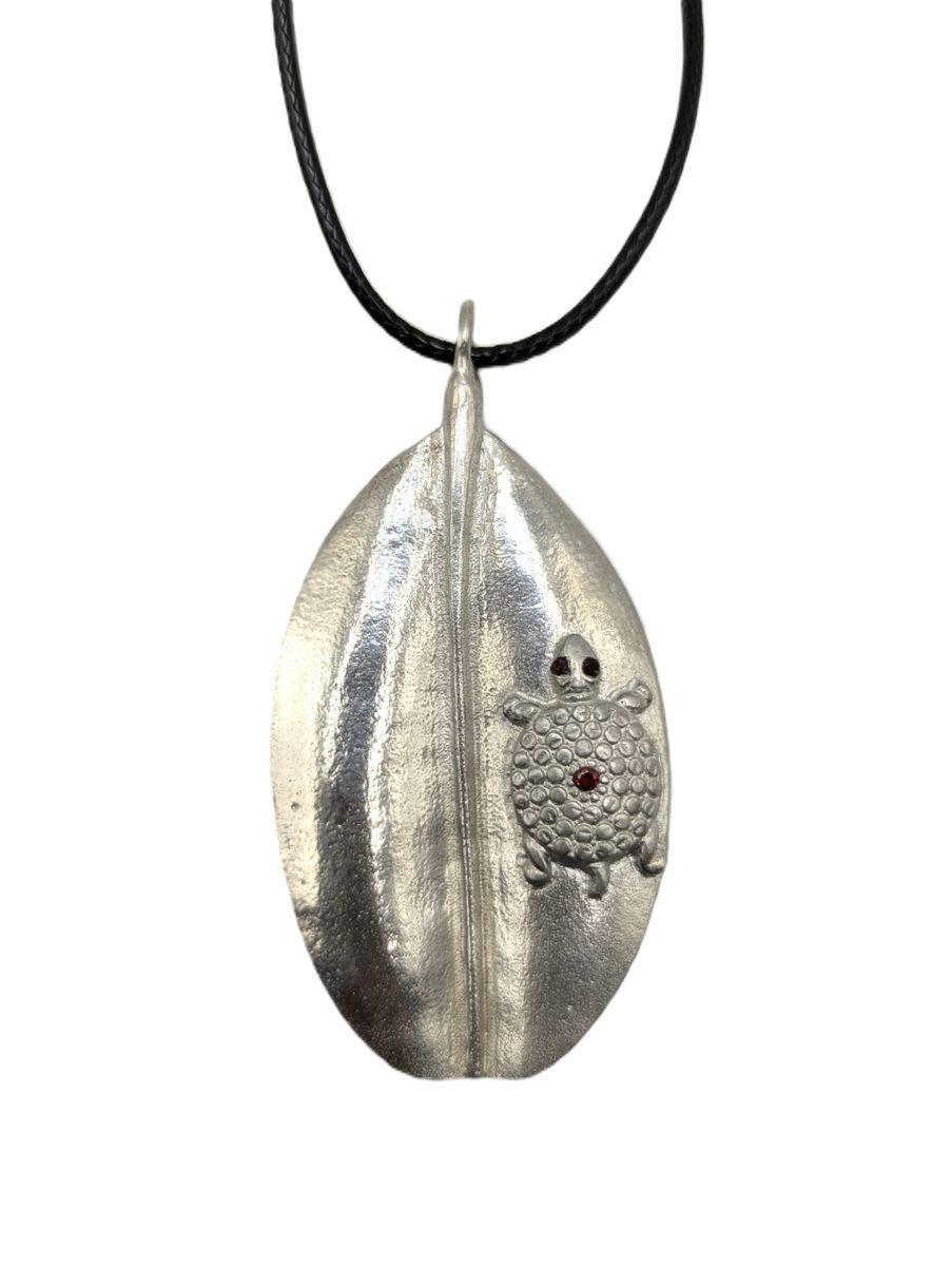 Turtle on Mangrove Leaf Pewter Pendant