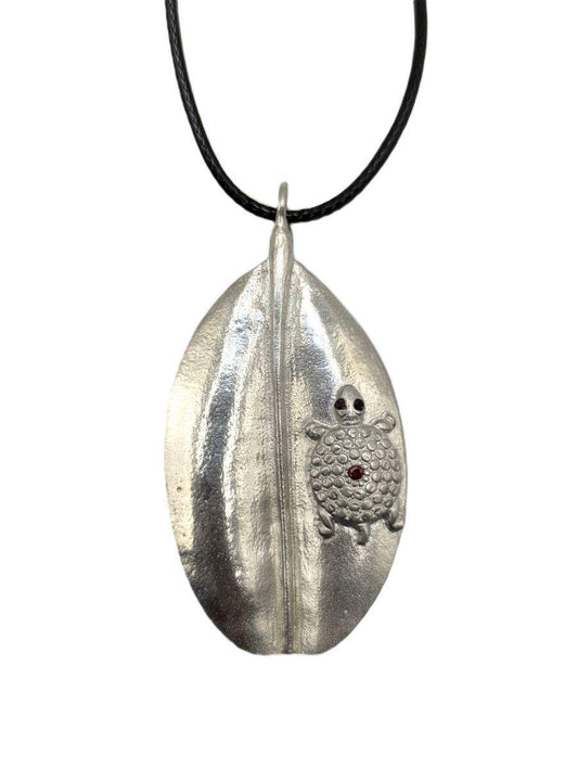 Turtle on Mangrove Leaf Pewter Pendant