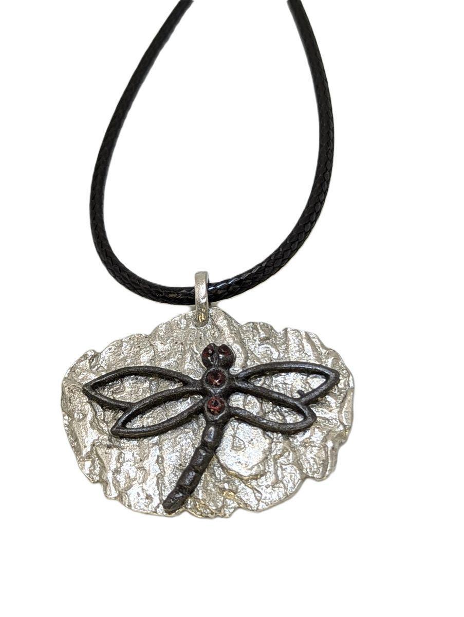 Dragonfly on Bark Pewter Pendant Inspired by Nature