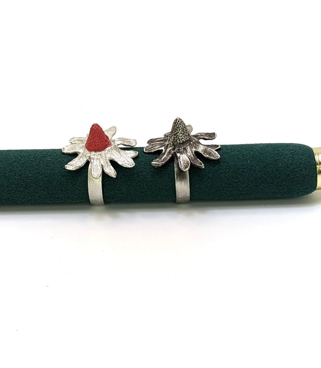 Unique Strawberry Pewter Adjustable Ring Inspired by Nature