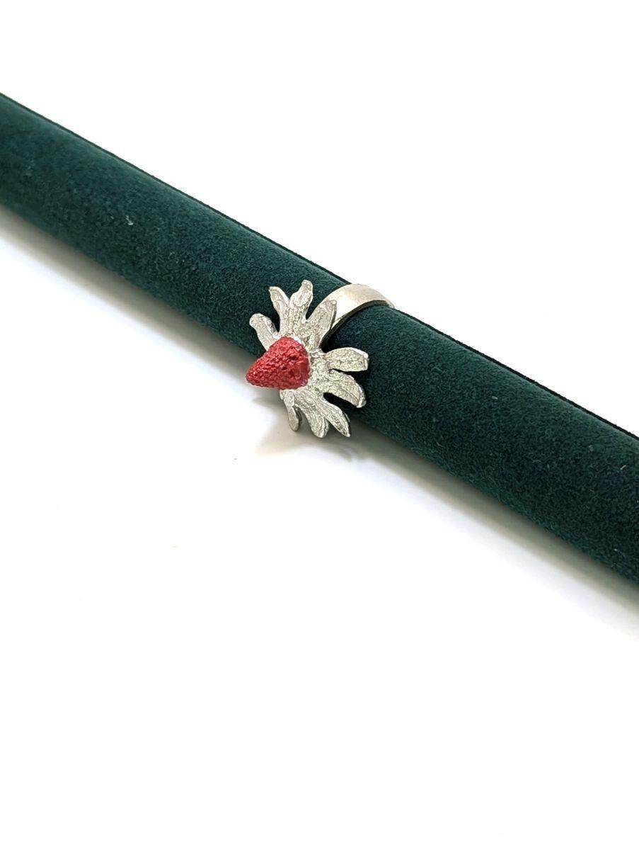 Unique Strawberry Pewter Adjustable Ring Inspired by Nature