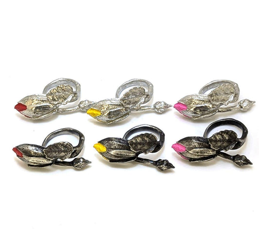 Nature Inspired Hibiscus Pewter Adjustable Ring