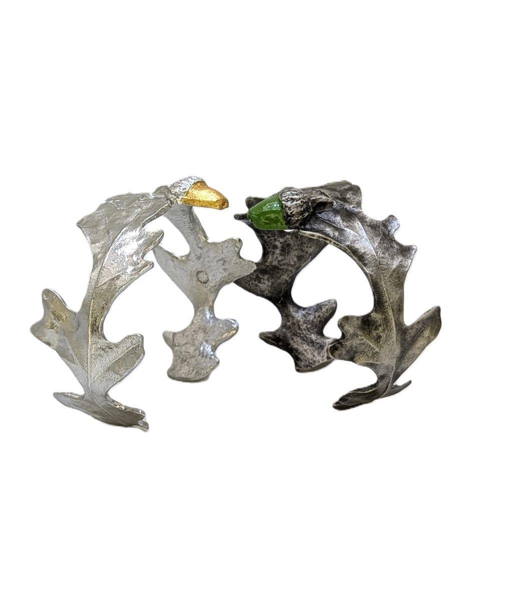 Stylish Oak Pewter Cuff Bracelet Inspired by Nature