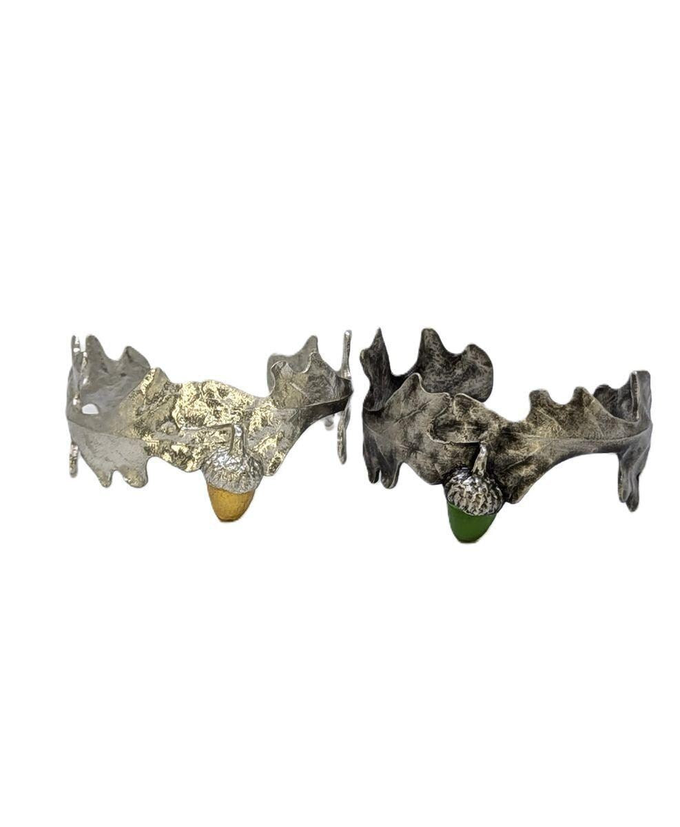 Stylish Oak Pewter Cuff Bracelet Inspired by Nature