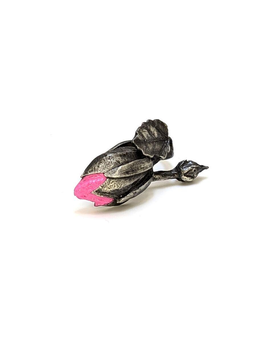 Nature Inspired Hibiscus Pewter Adjustable Ring