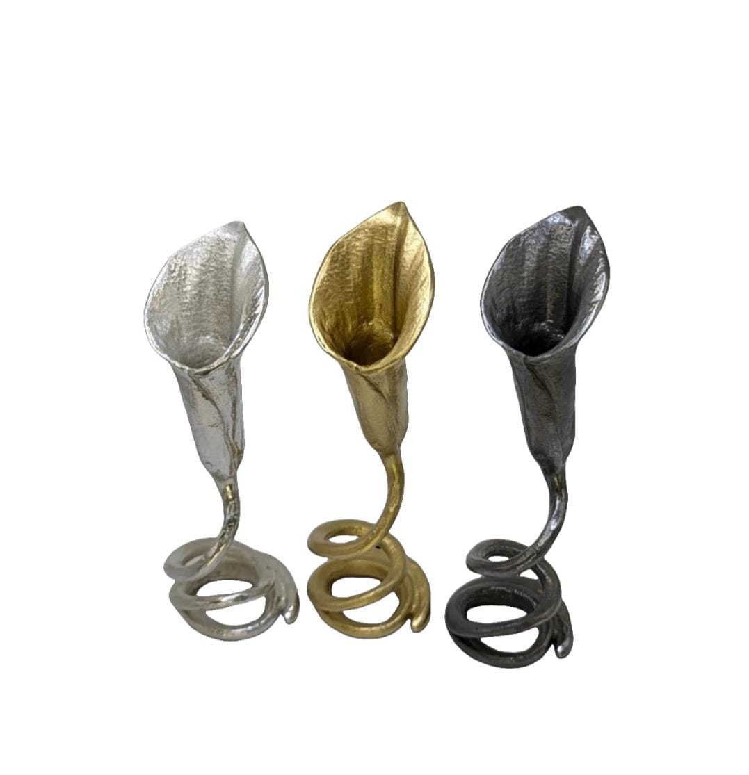 Portalápices de peltre con forma de cala, decoración para hogar y oficina inspirada en la naturaleza.
