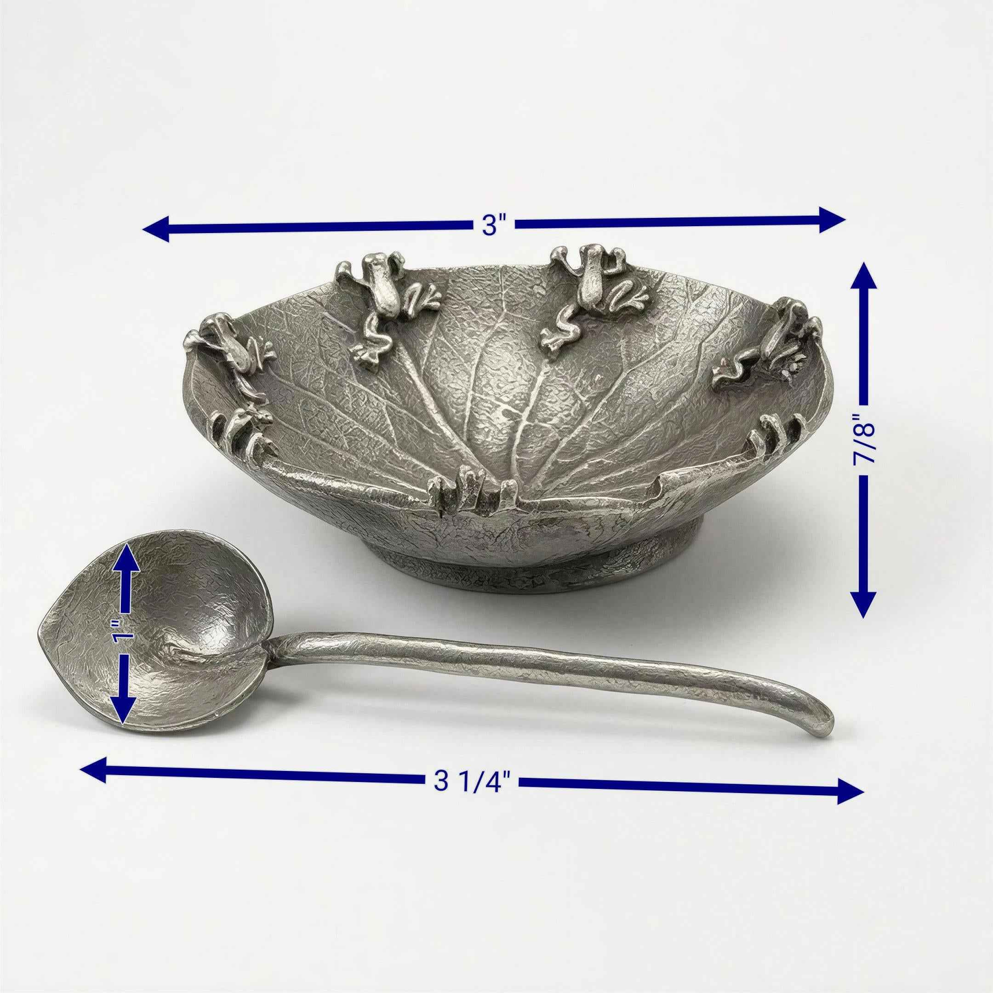 Pewter Water Lily Salt Dish with Matching Spoon Botanical Table Decor