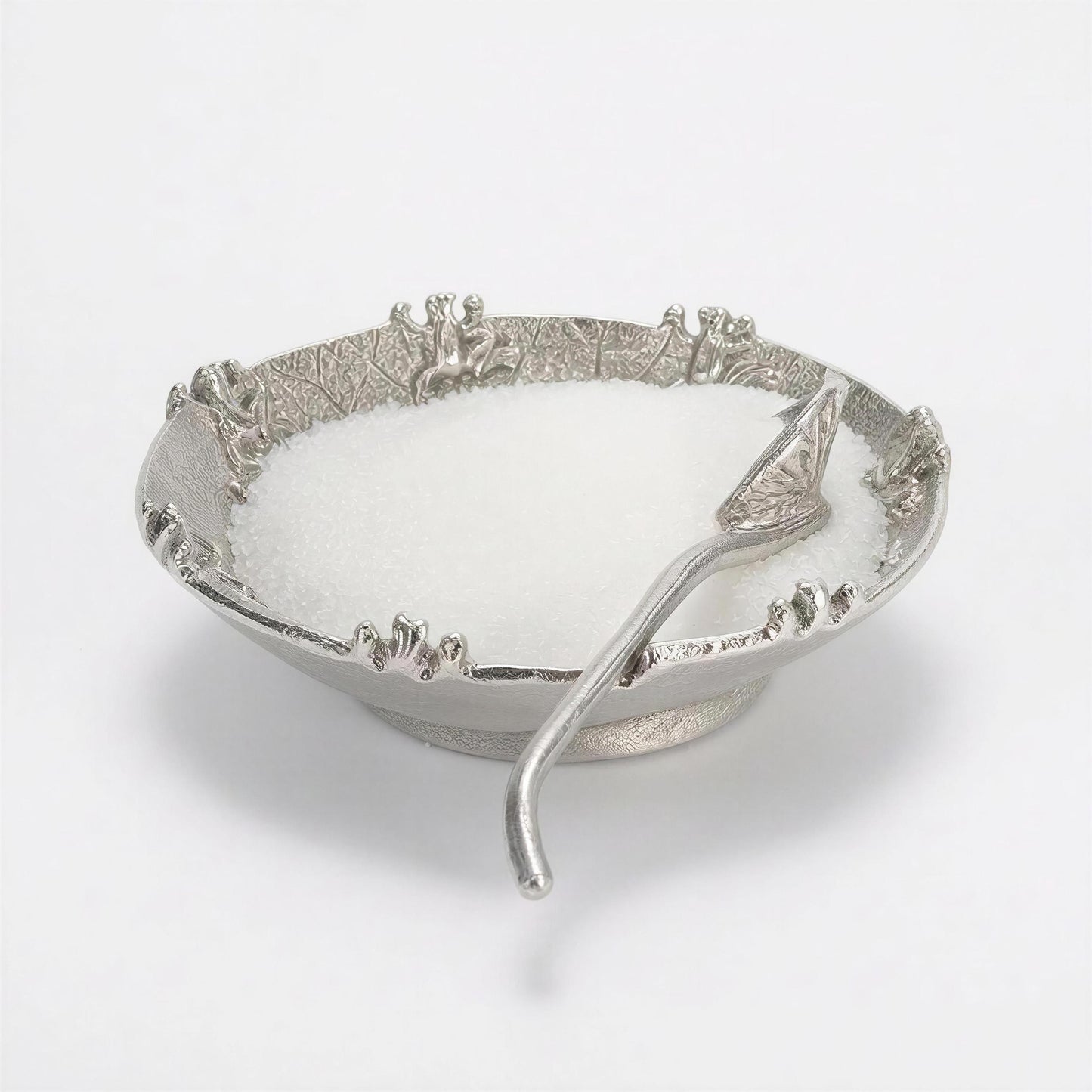 Pewter Water Lily Salt Dish with Matching Spoon Botanical Table Decor