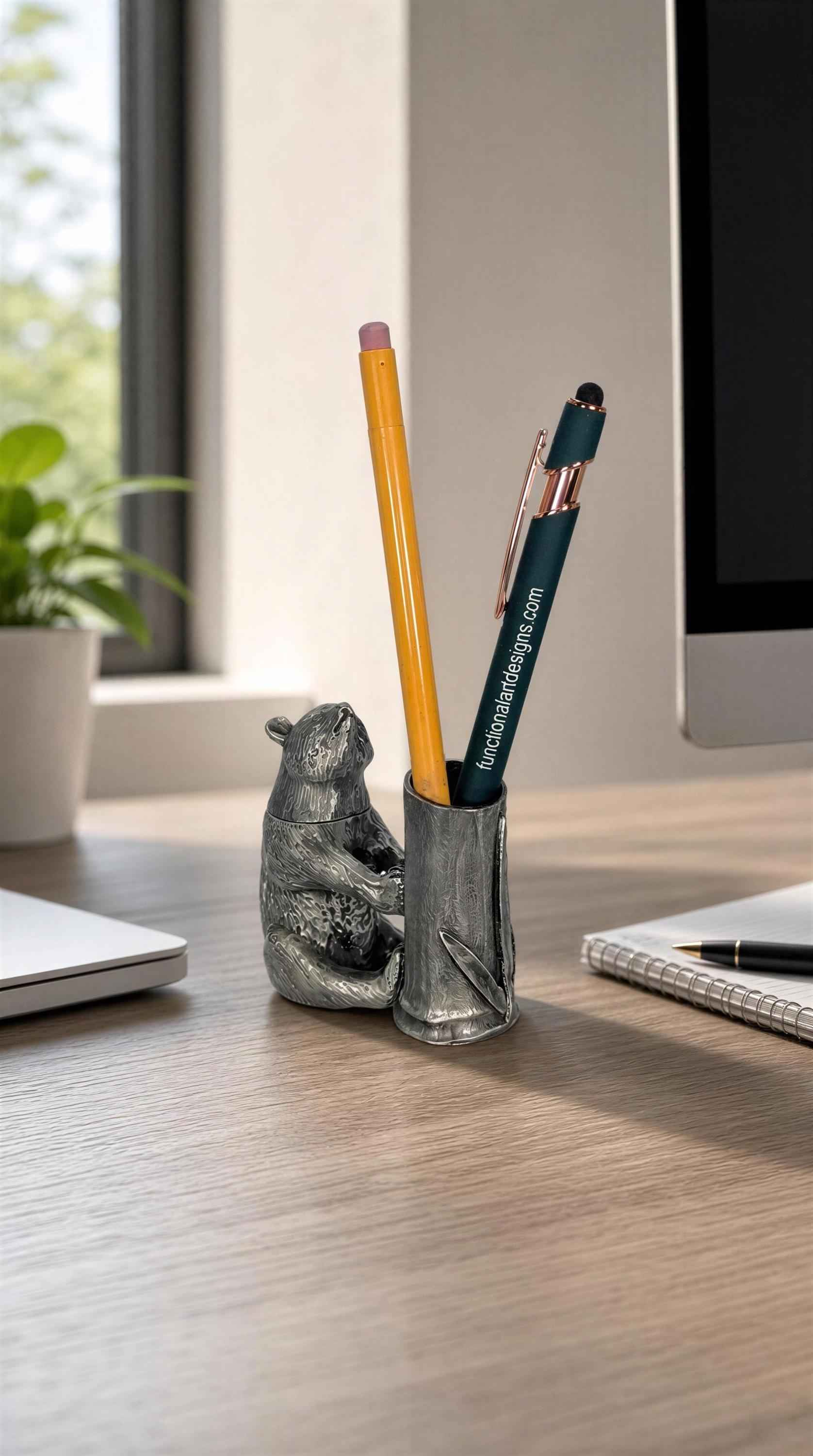 Giant Panda Bamboo Unique Pewter Pen Holder & Hideout Box Decor
