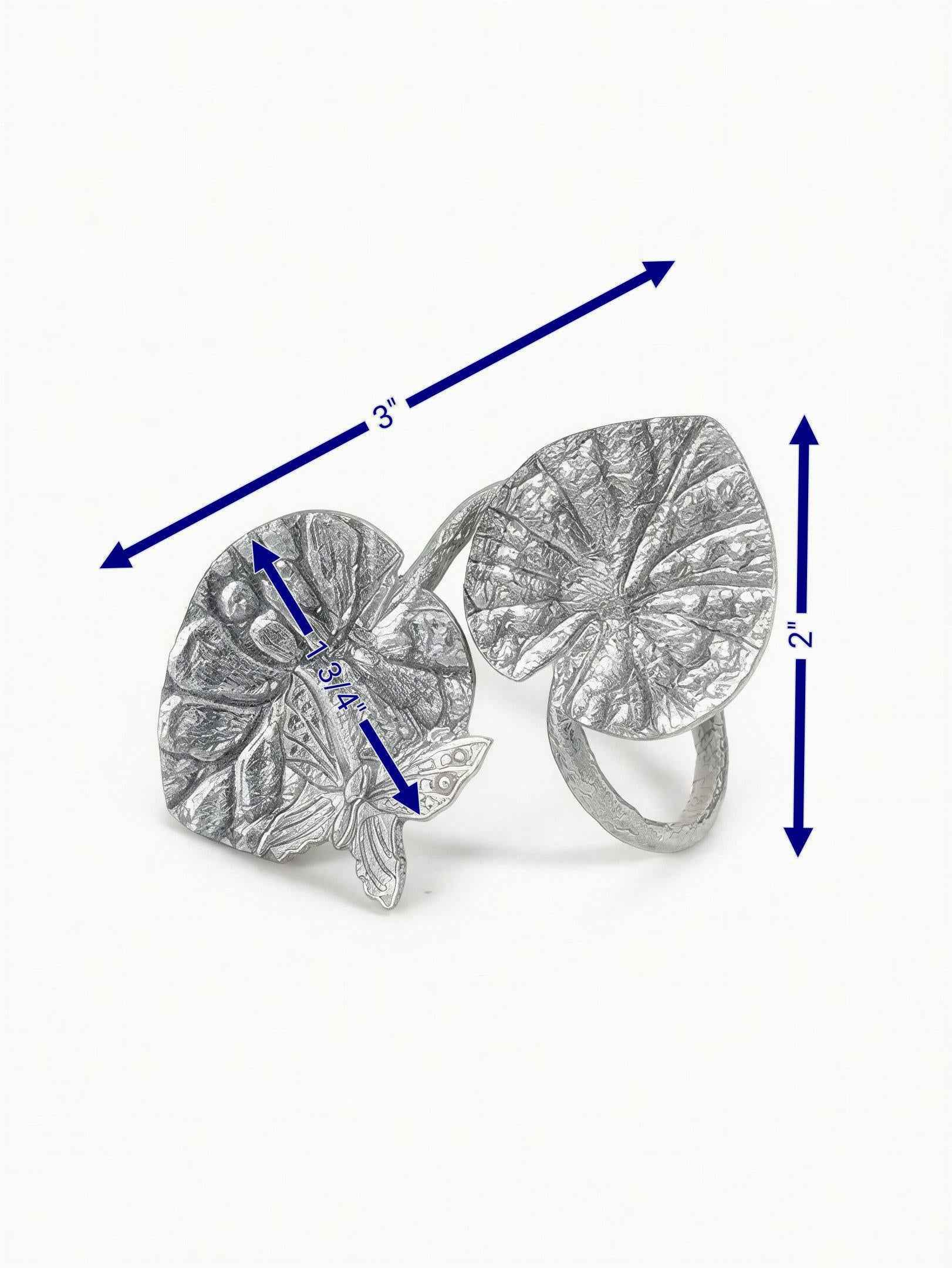 Pewter Water Lily Adjustable Napkin Ring Nature Inspired Table Decor Set of 4