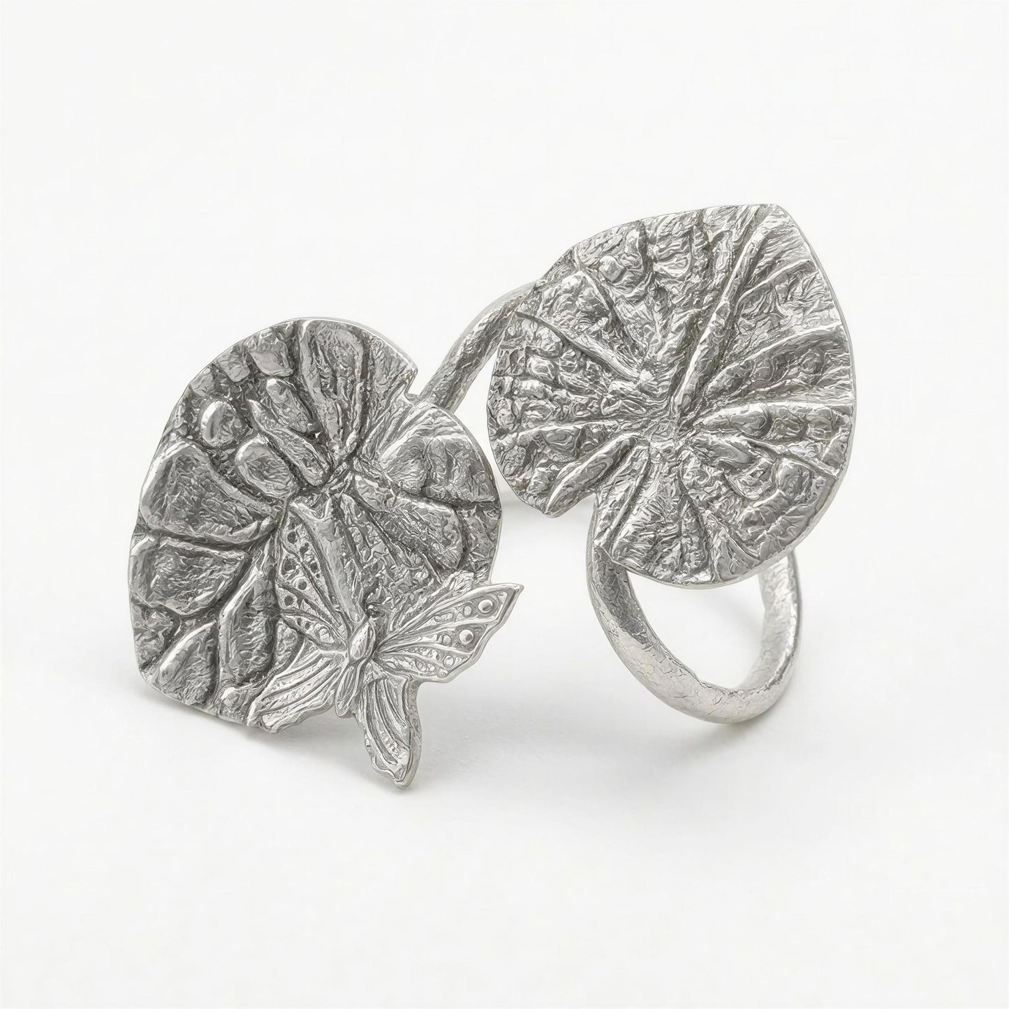Pewter Water Lily Adjustable Napkin Ring Nature Inspired Table Decor Set of 4