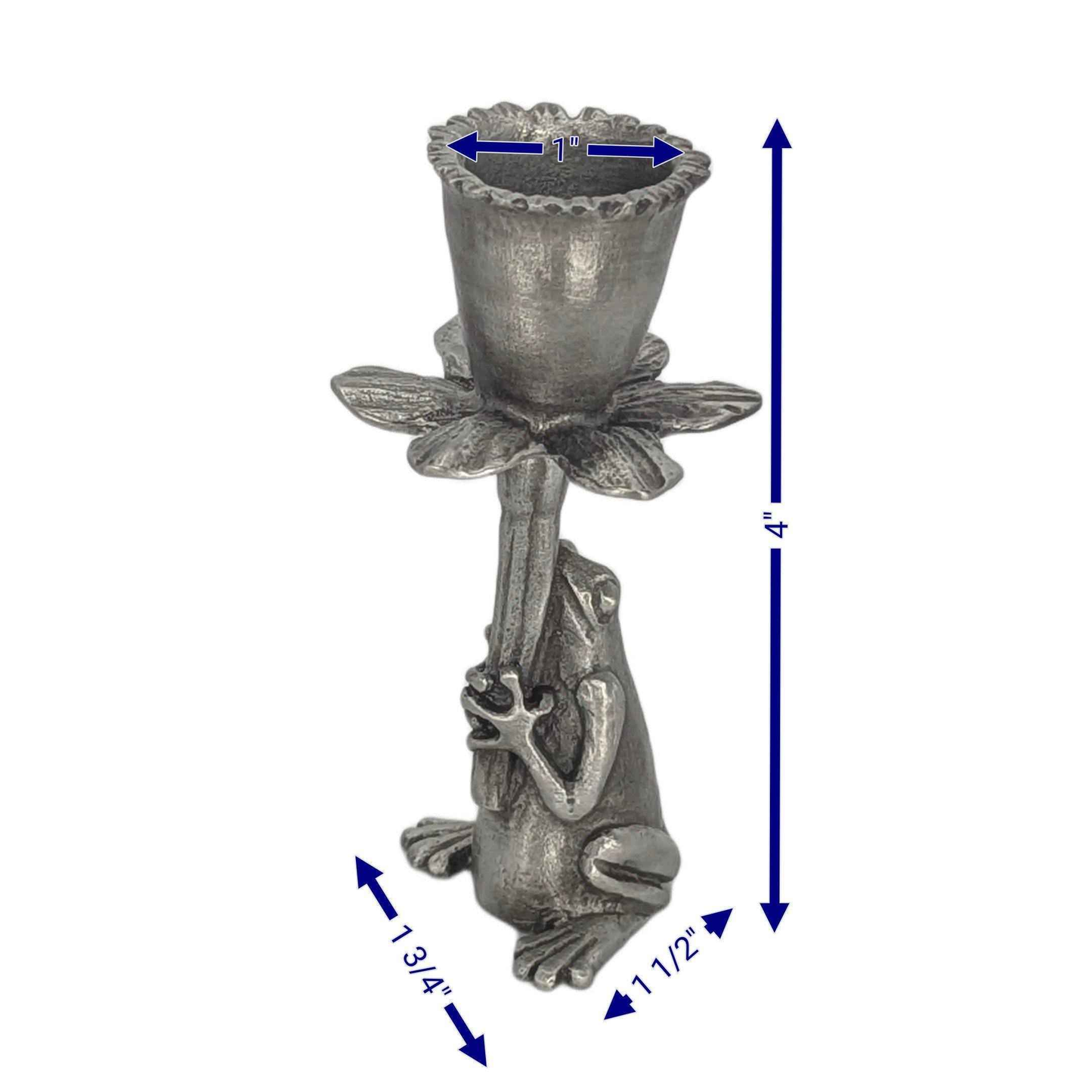 Charming Pewter Frog Daffodil Candle Holder Home Decor