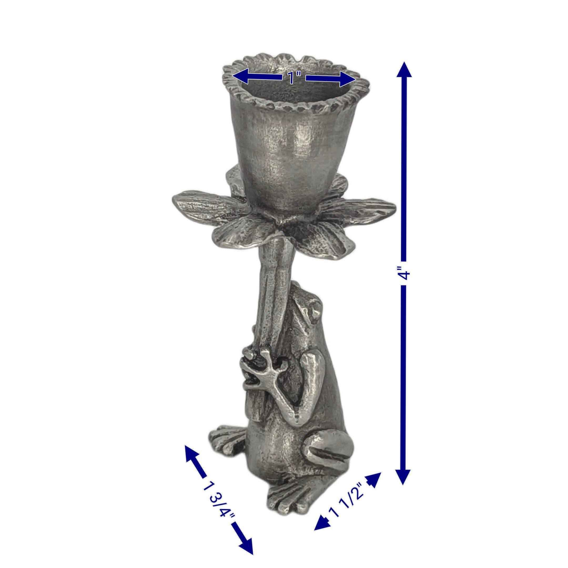 Charming Pewter Frog Daffodil Candle Holder Home Decor