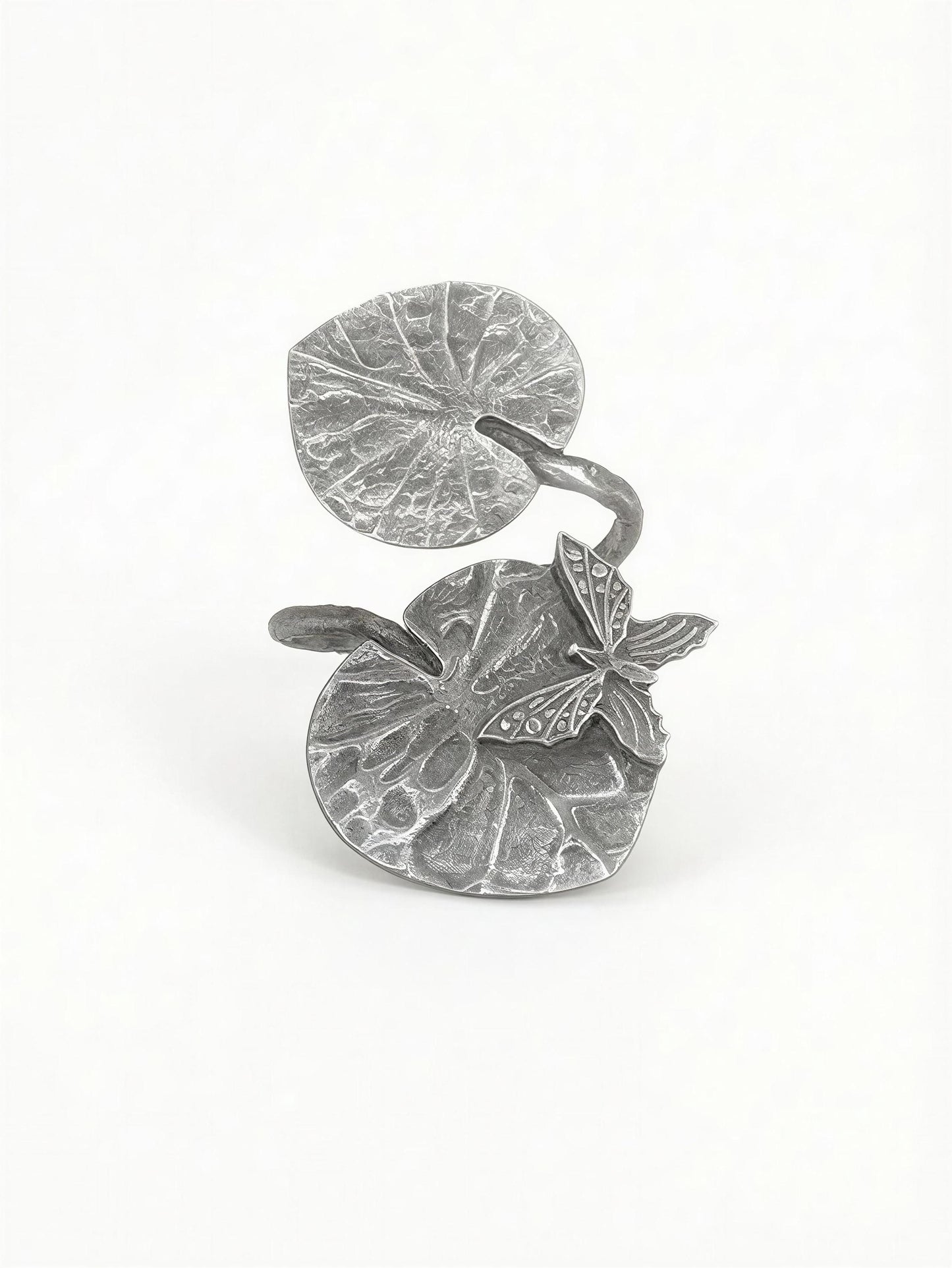 Pewter Water Lily Adjustable Napkin Ring Nature Inspired Table Decor Set of 4