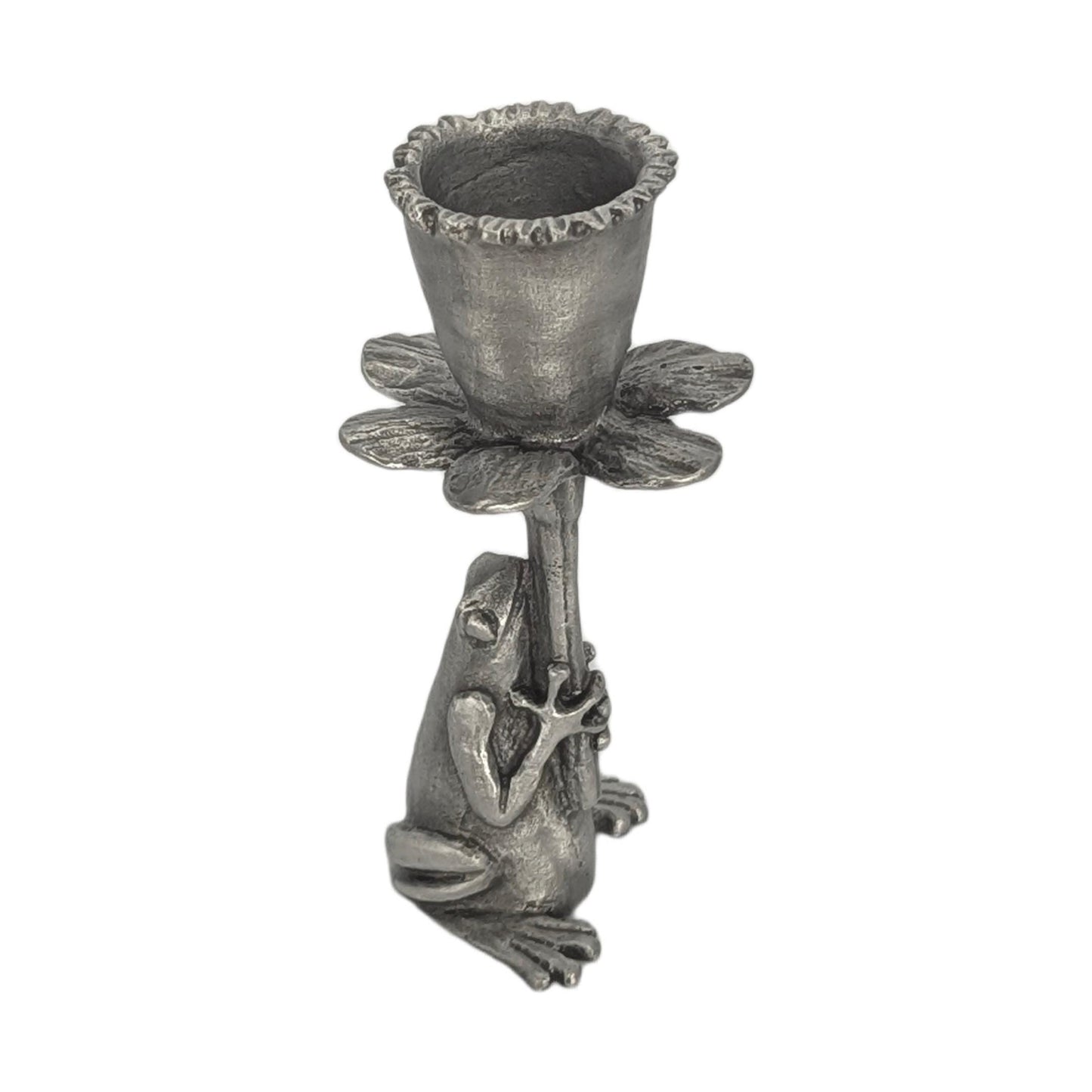 Charming Pewter Frog Daffodil Candle Holder Home Decor