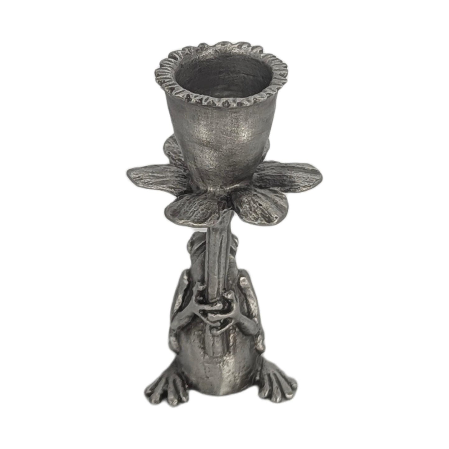 Charming Pewter Frog Daffodil Candle Holder Home Decor