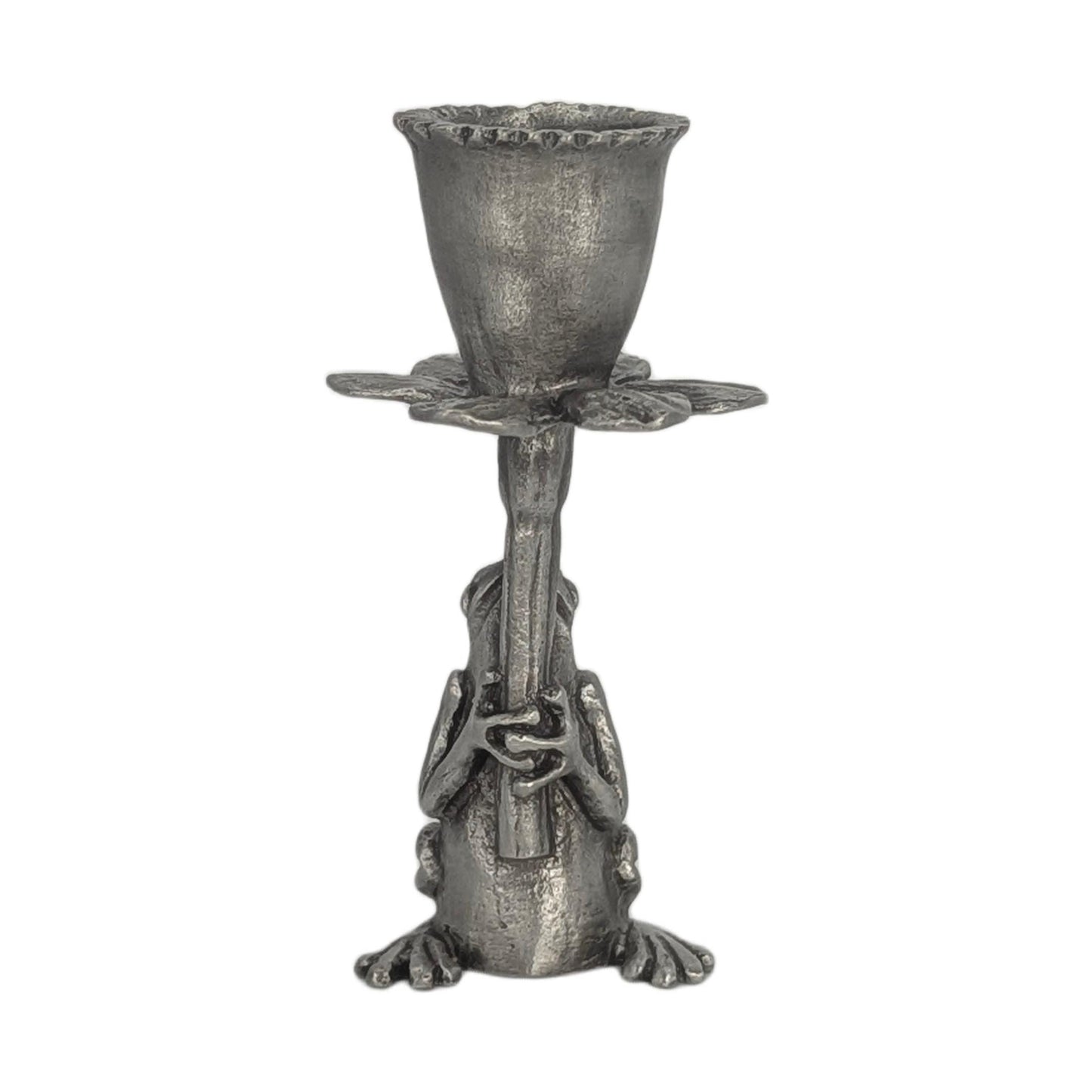 Charming Pewter Frog Daffodil Candle Holder Home Decor